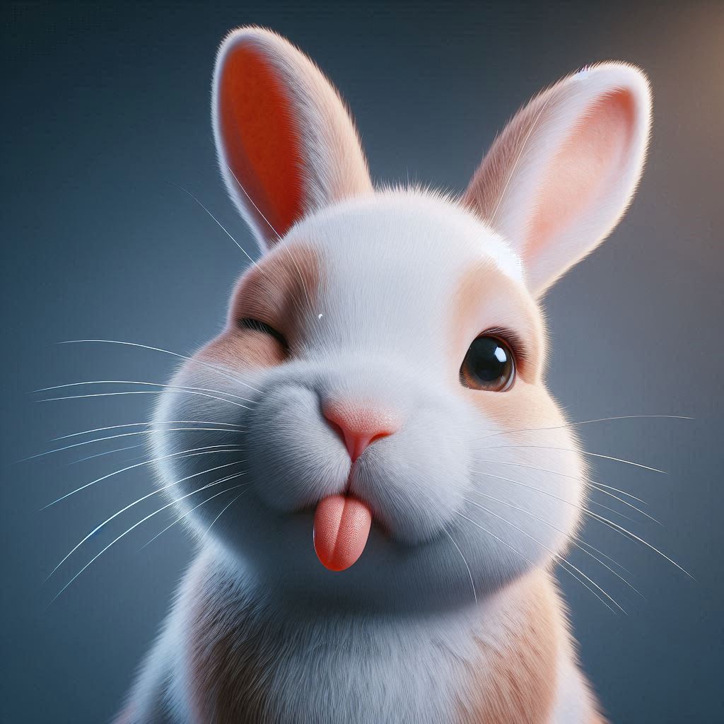 lapin qui tire la langue et cligne de l'oeil